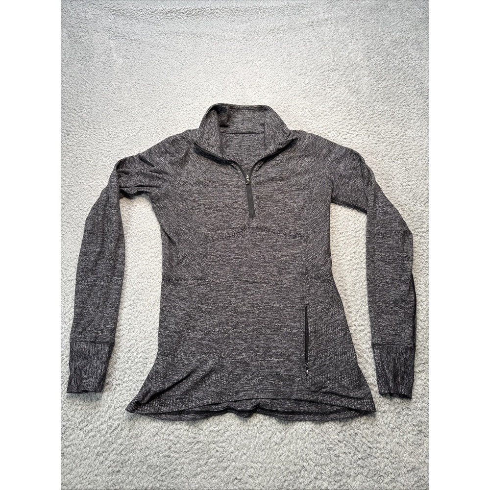 Lululemon 1/4 Zip Pullover Jacket Womens 6 Black Grey Space Dye Athletic Pockets